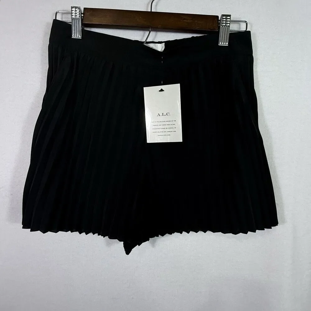 NEW A.L.C Black Accordion Pleated 3" Pull On Dress Shorts Size 0 Pockets Boho - Picture 2 of 9